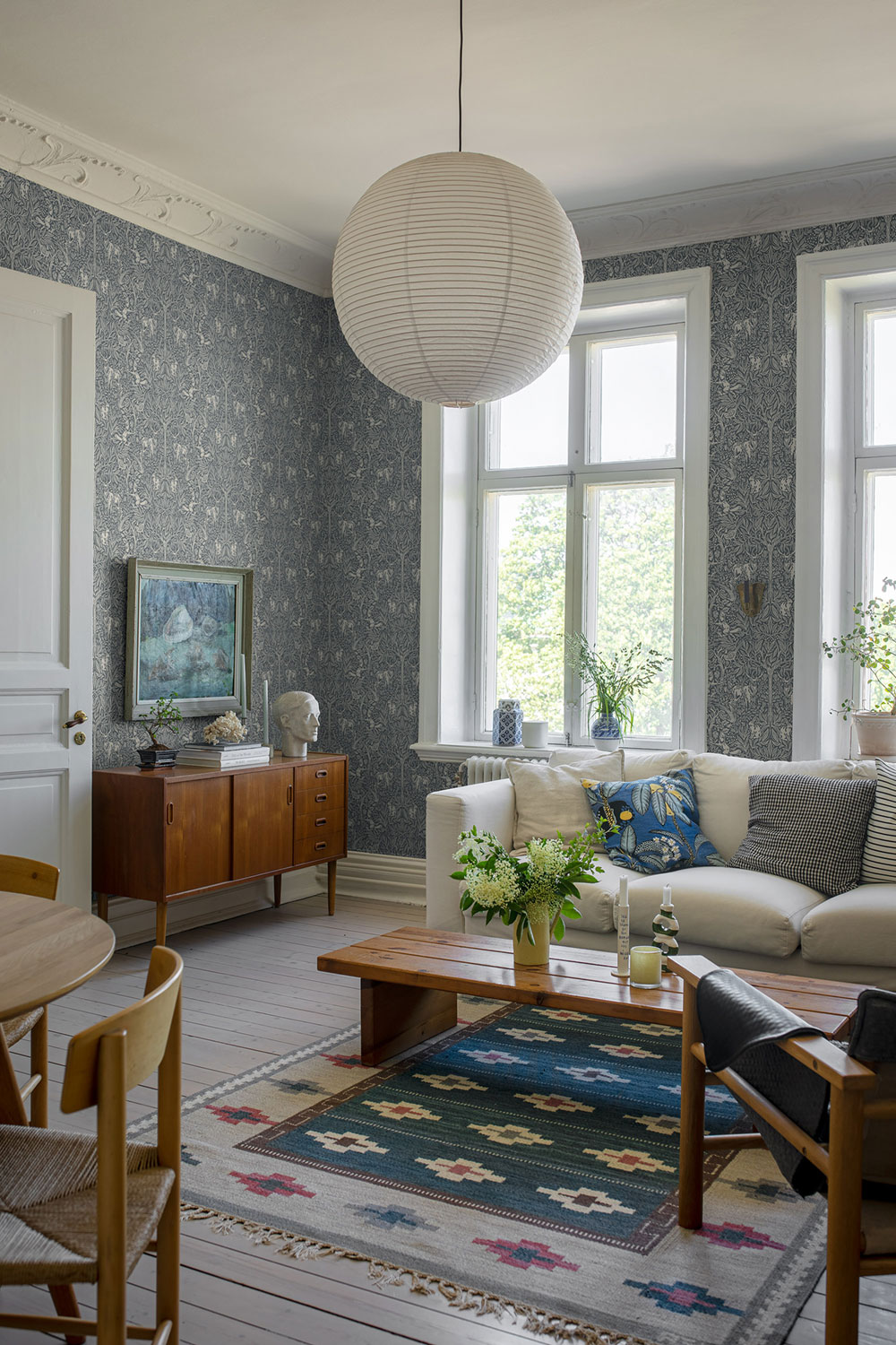 Blaue Tapete, Bäume, Blätter, Tiere, 2047, Icons, Borastapeter