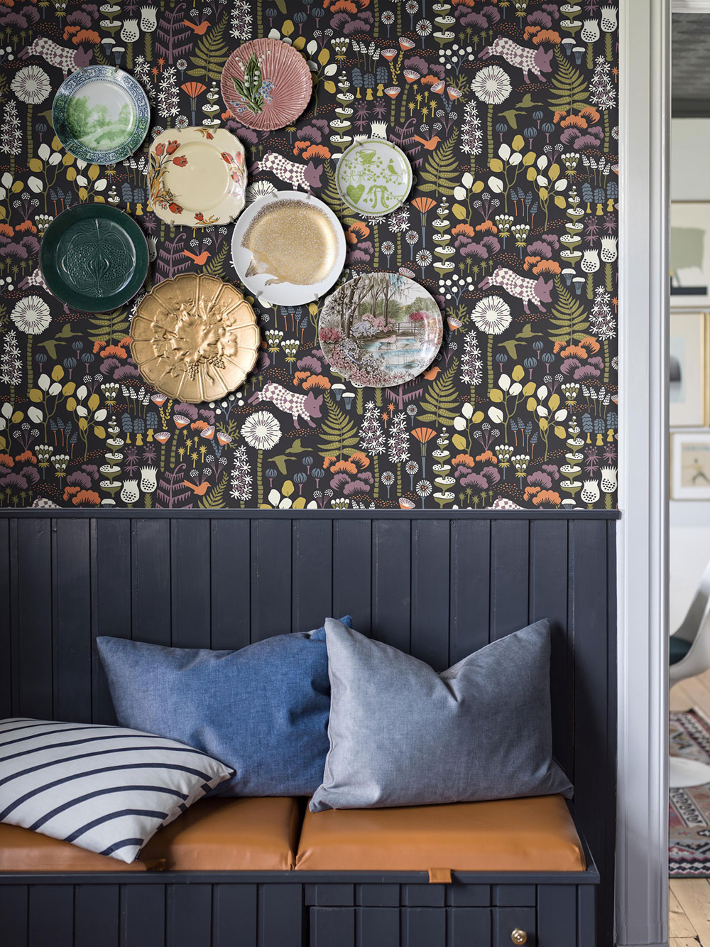 Schwarze Tapete, Blumen, Blätter, Ferkel, 1452, Icons, Borastapeter