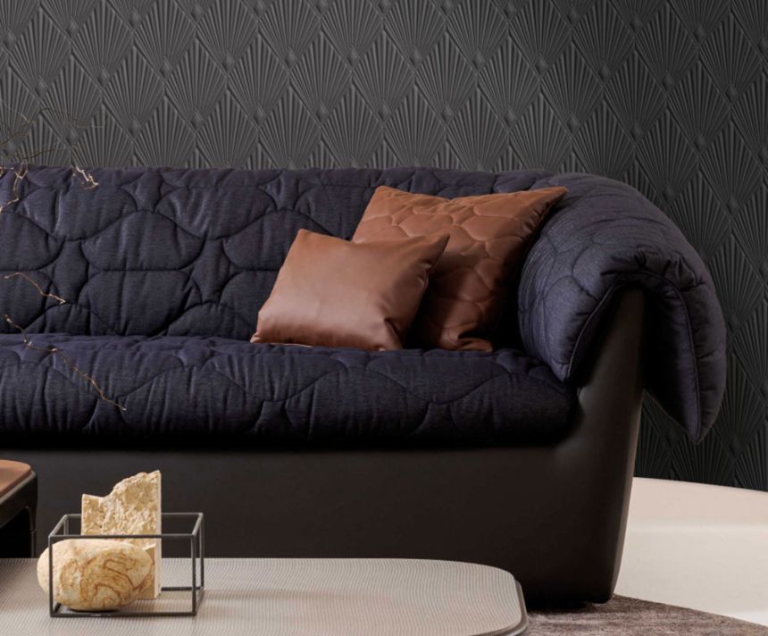 Luxus-geometrische Tapete, grau-schwarz, Art déco, Z30324, Casa 8, Trussardi