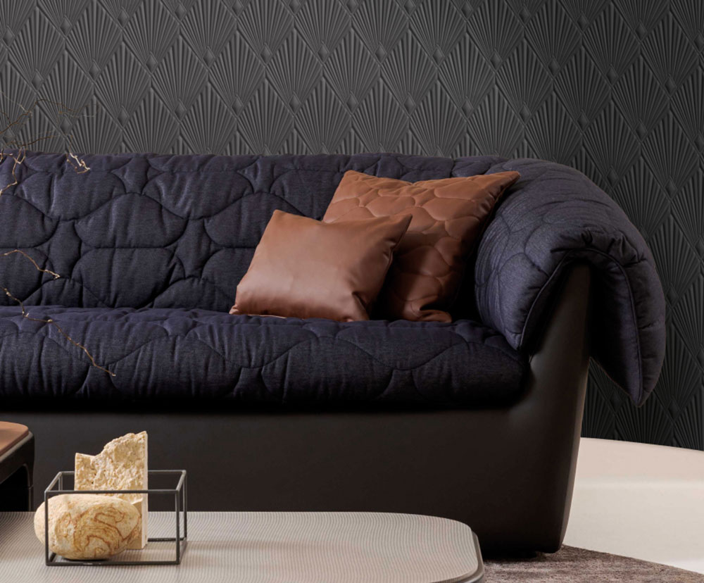 Luxus-geometrische Tapete, grau-schwarz, Art déco, Z30324, Casa 8, Trussardi