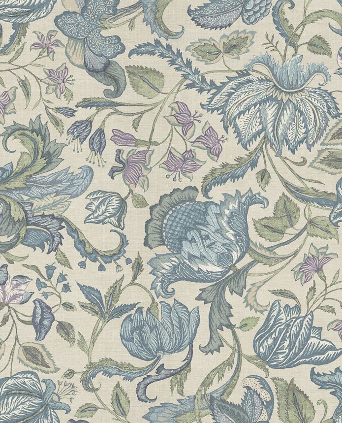 Tapete, blau-grün, Blumen, 350645, Amber, Eijffinger