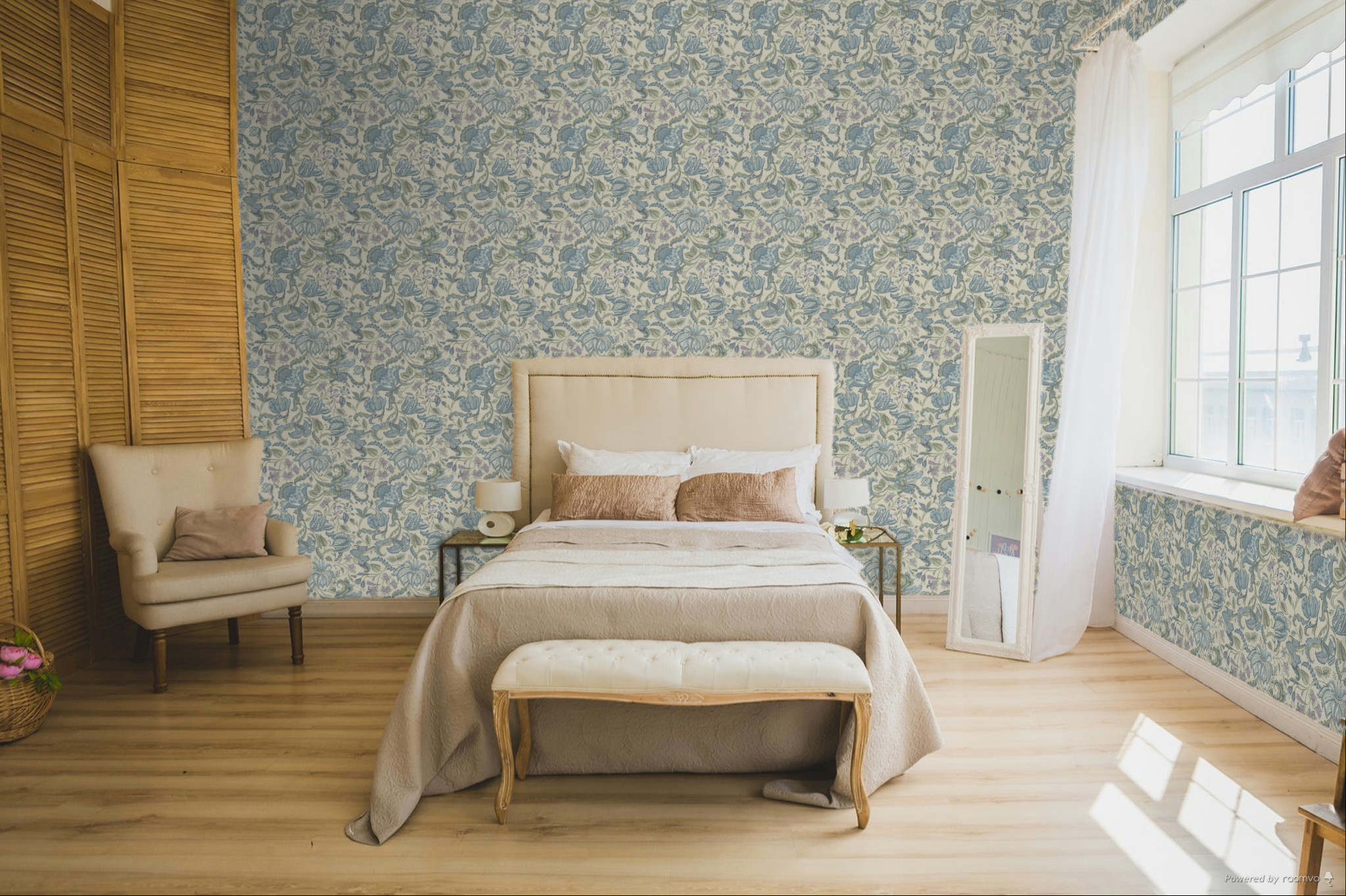 Tapete, blau-grün, Blumen, 350645, Amber, Eijffinger