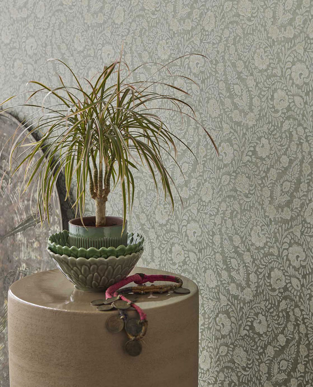 Tapete, grau-grün, Blumen, Ornamente, 350655, Amber, Eijffinger