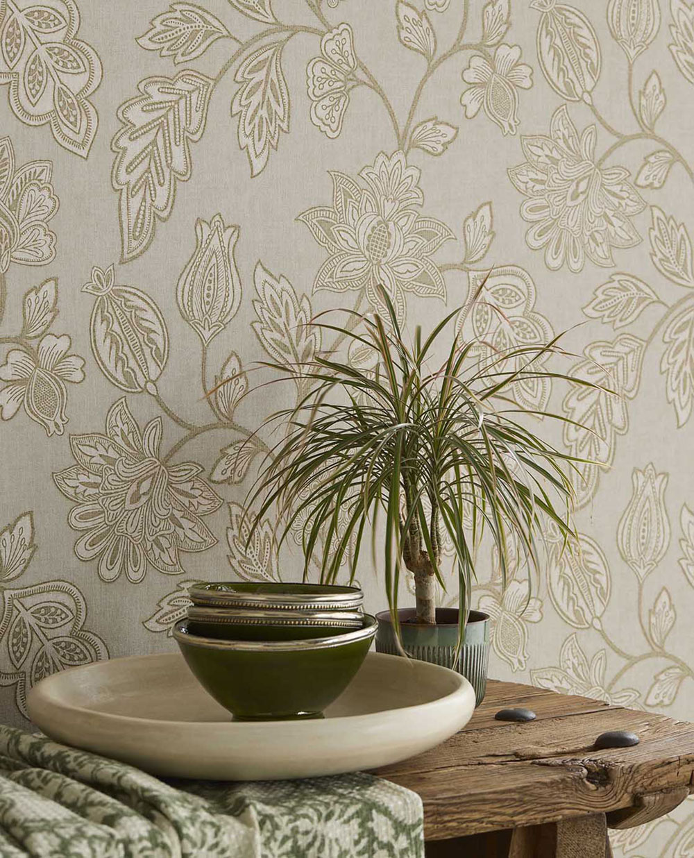 Tapete, grau-grün, Blumen, 350663, Amber, Eijffinger