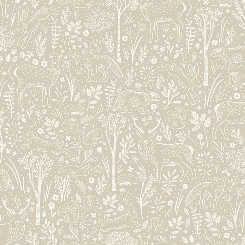 Tapete, grau-beige, Waldtiere, LD3403, Little Dreamers, Grandeco