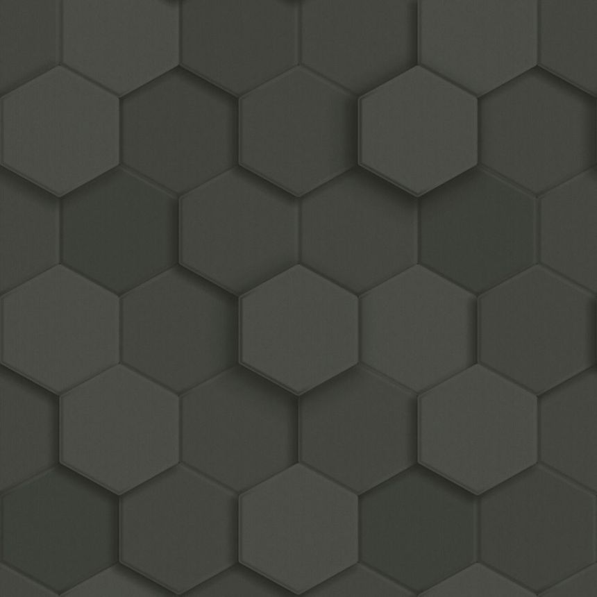Tapete, schwarz, Hexagone, 347854, 3D Reflections, Origin