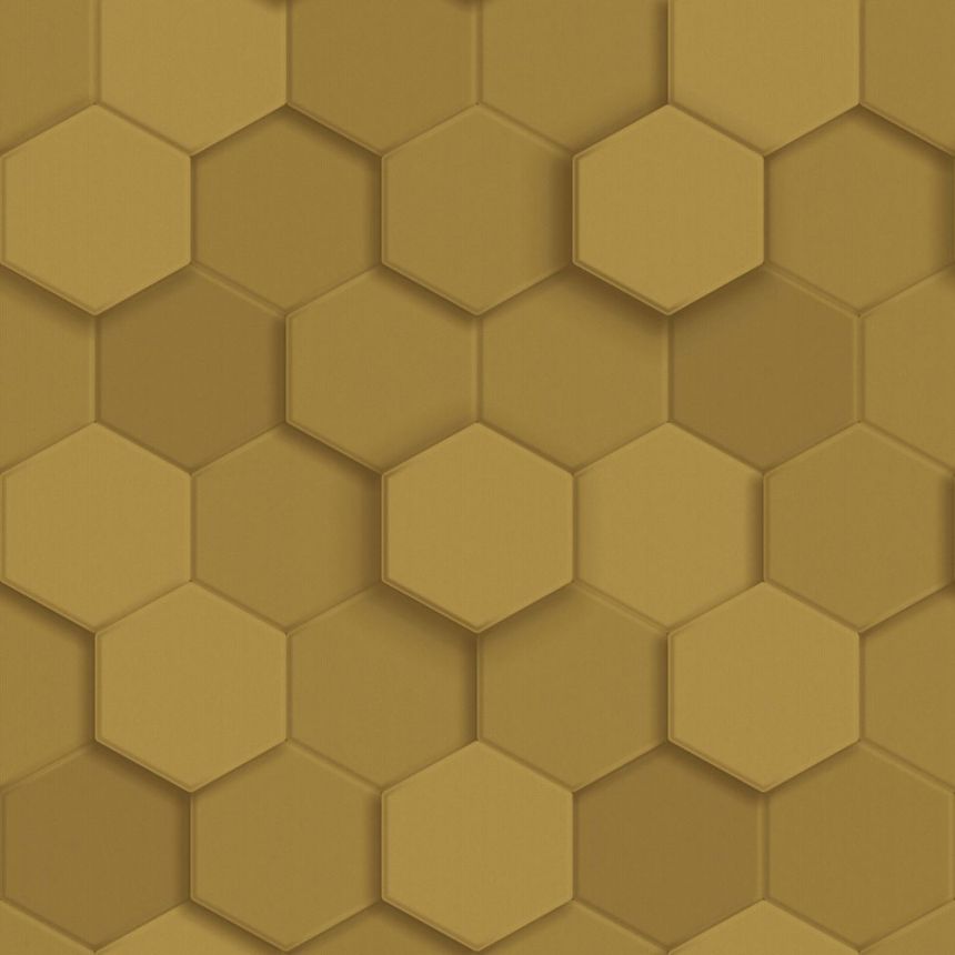 Tapete, goldfarben, Hexagone, 347971, 3D Reflections, Origin