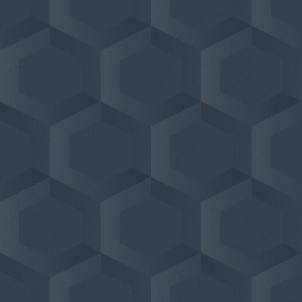 Tapete, blau, Hexagone, 348022, 3D Reflections, Origin
