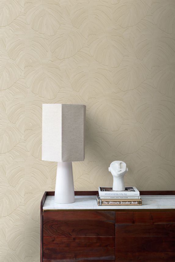 Tapete, beige, Blätter, 348024, 3D Reflections, Origin