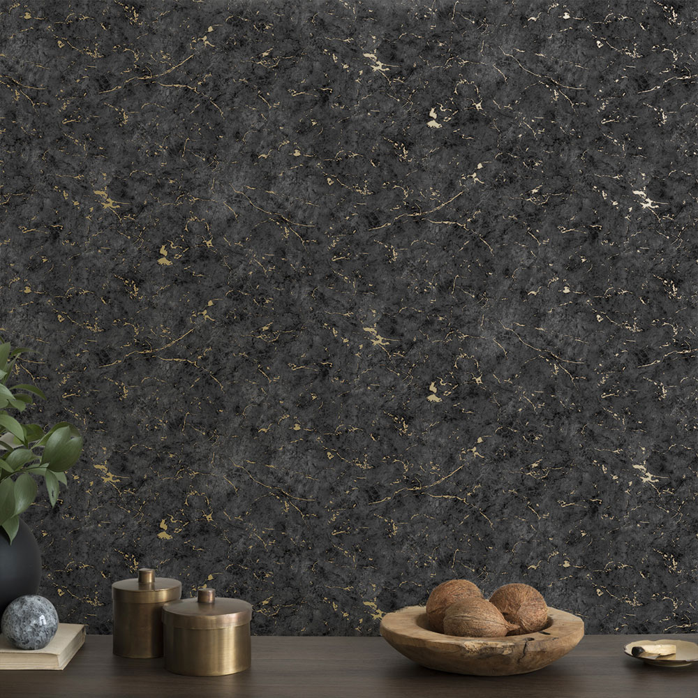 Tapete, schwarz-gold, Stuck, Marmor, 125063, Vavex 2027