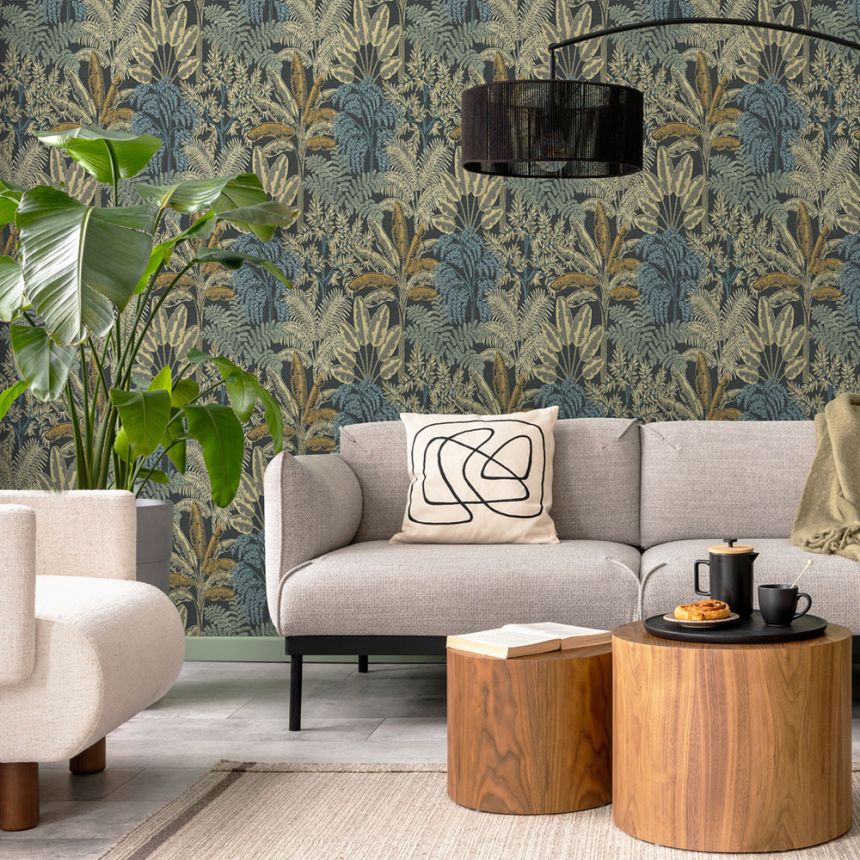 Tapete, schwarz, Blätter, 127622, Vavex 2027