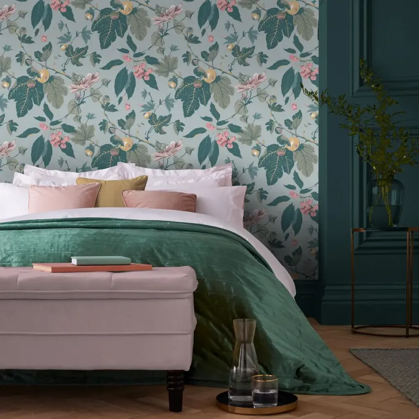 Tapete, blau, Blätter, Früchte, 130284, Concerto, Graham Brown Premium