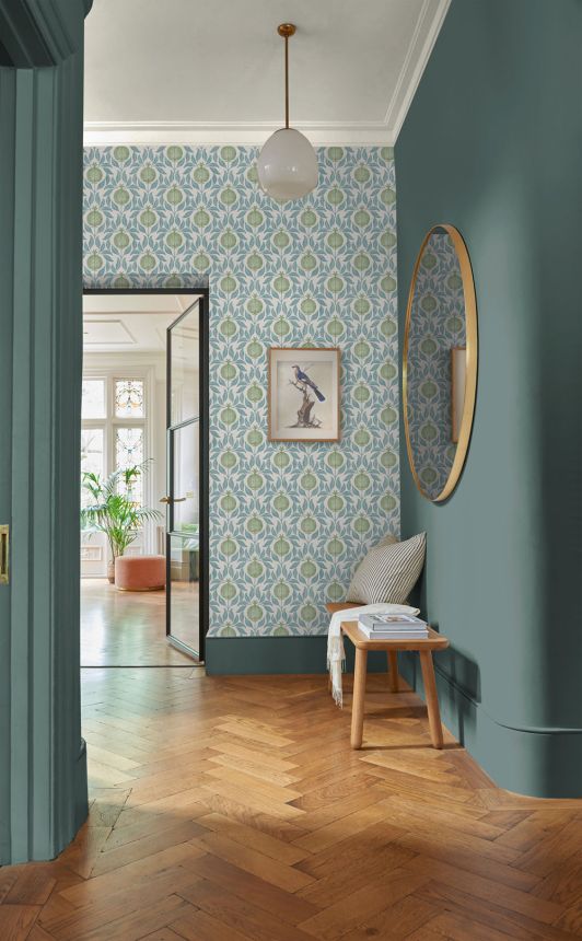 Tapete, blau-grün, Blätter, Granatäpfel, 130285, Concerto, Graham Brown Premium