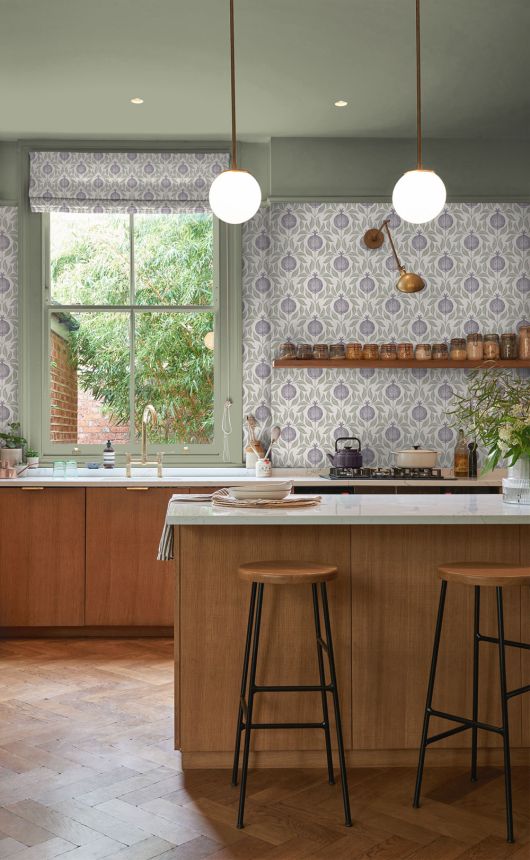 Tapete, grün-lila, Blätter, Granatäpfel, 130288, Concerto, Graham Brown Premium