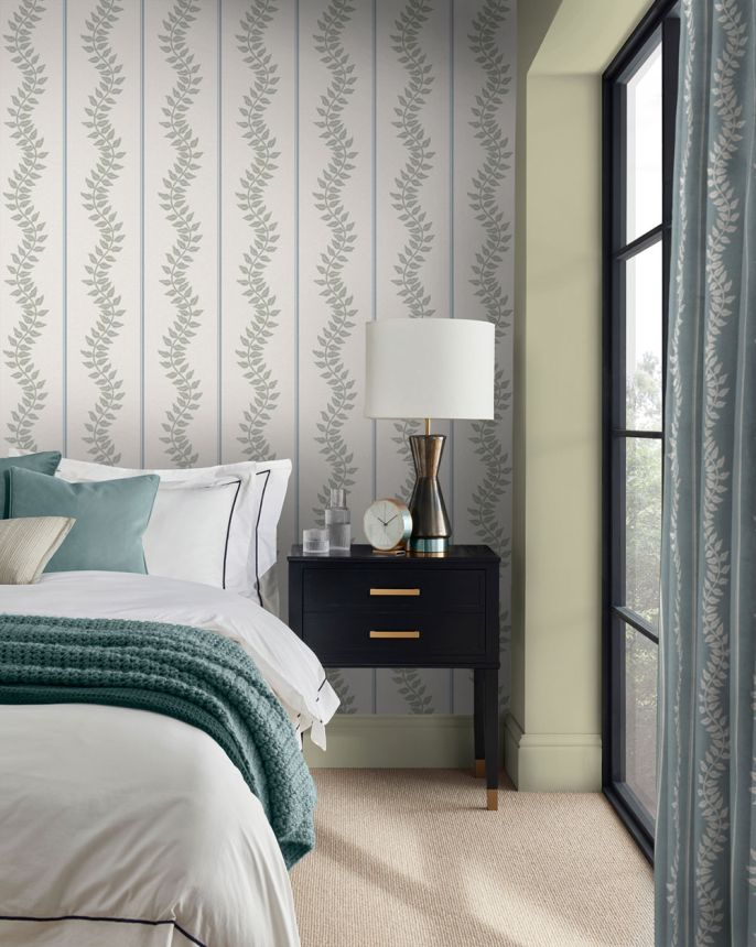 Tapete, blau-grün, Streifen, Blätter, 130294, Concerto, Graham Brown Premium