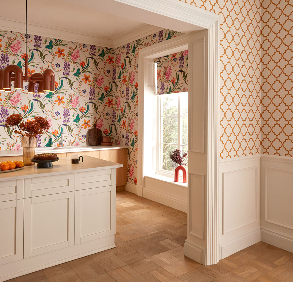 Tapete, lila-orange, Blumen, 130295, Concerto, Graham Brown Premium