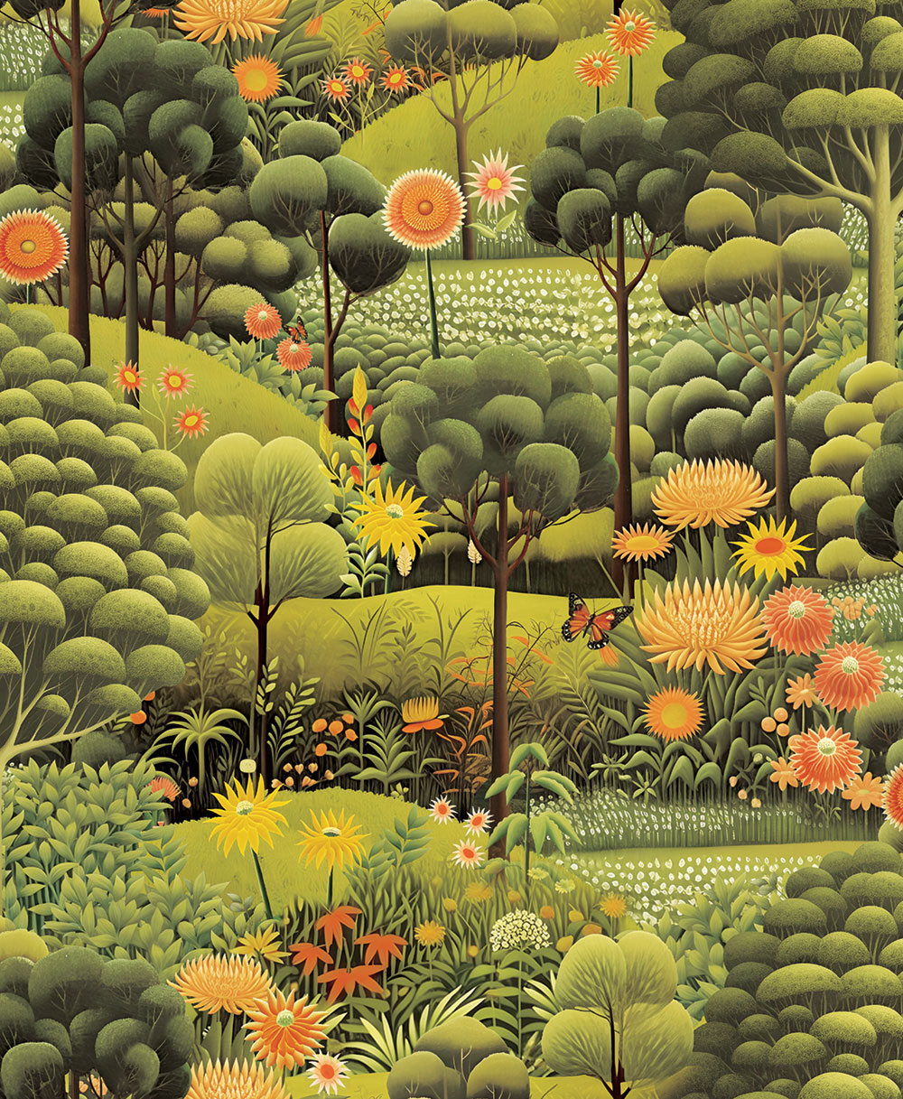 Tapete, grün, Landschaft, Blumen, Bäume, 127925, Arboretum, Graham Brown Premium