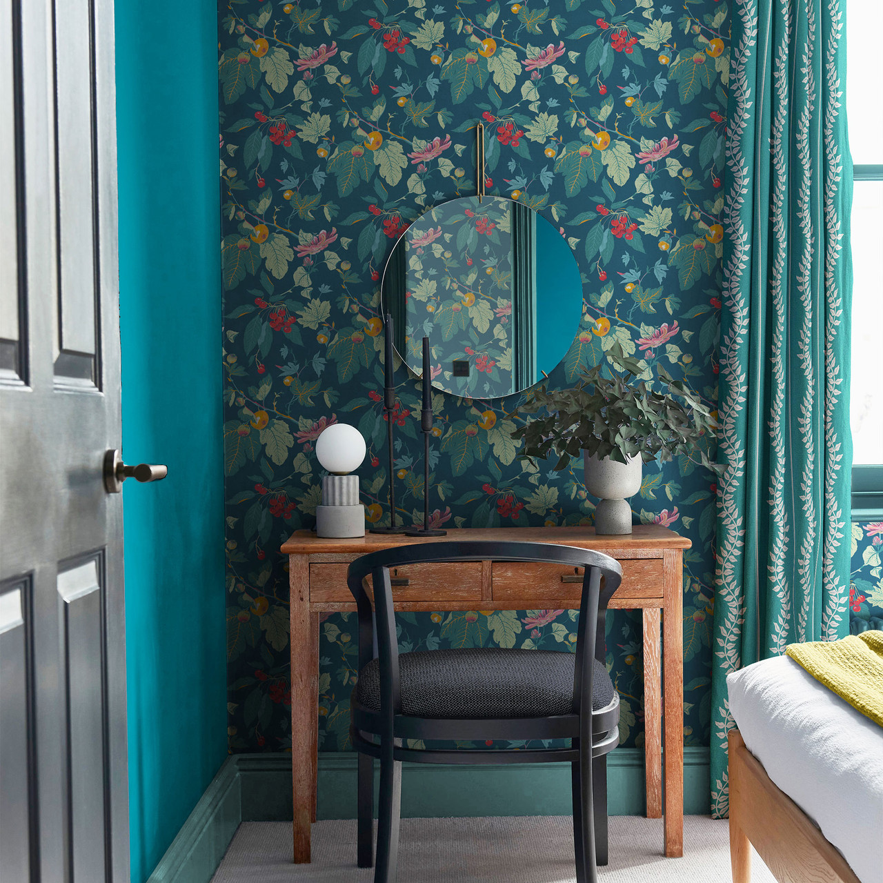 Tapete, blau, Blätter, Früchte, 130280, Concerto, Graham Brown Premium