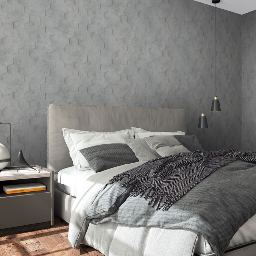 Geometrische Tapete, Grau, Hexagone, 34160, Loft Superior, Marburg