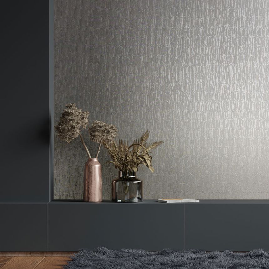 Tapete, grau-beige, geknitterte Stoffstruktur, 34503, Kumano, Marburg