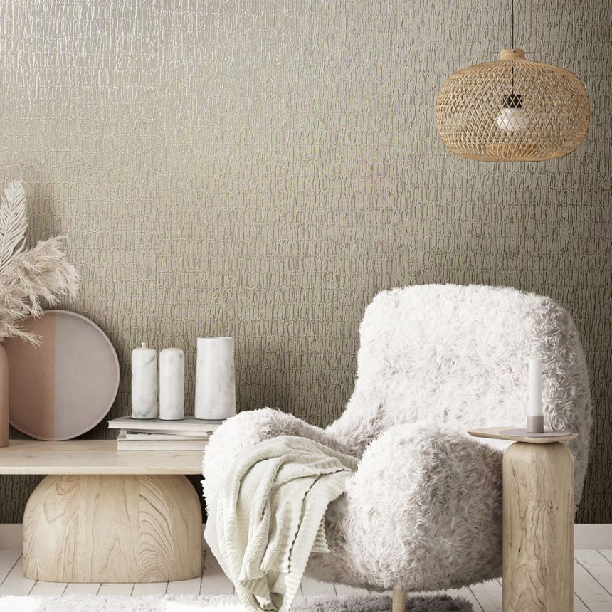 Tapete, braun-beige, geknitterte Stoffstruktur, 34505, Kumano, Marburg
