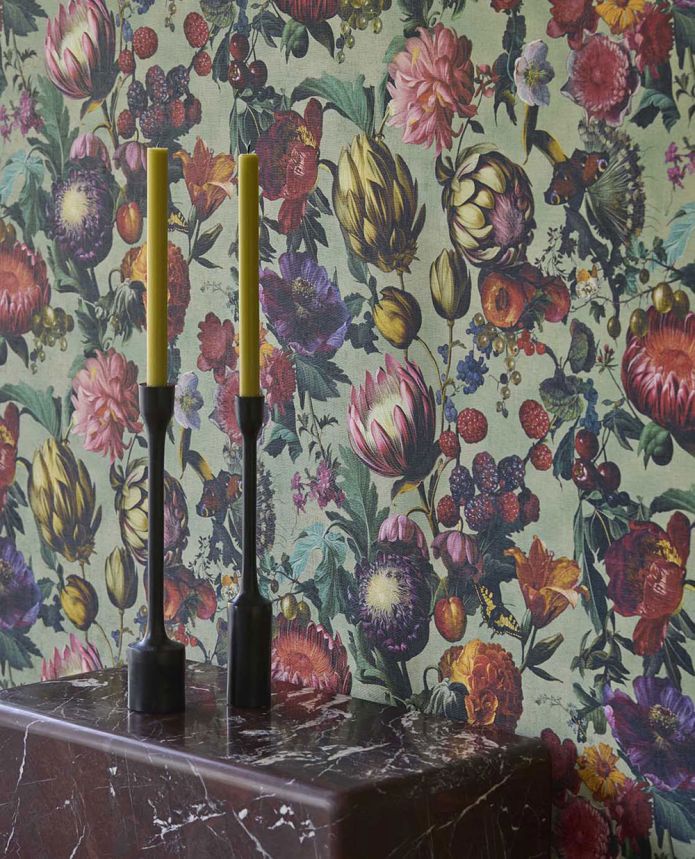 Tapete, Grün, Blumen, Früchte, Schmetterlinge, 351231, Magnifique, Eijffinger
