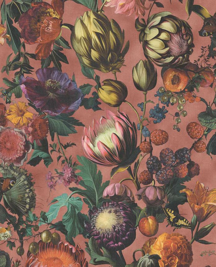 Tapete, Rot, Blumen, Früchte, Schmetterlinge, 351233, Magnifique, Eijffinger