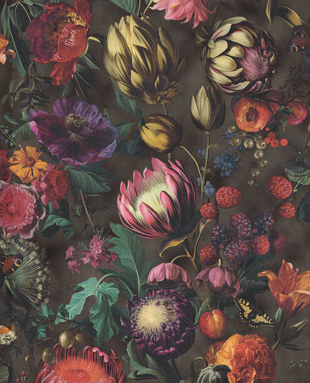Tapete, Schwarz, Blumen, Früchte, Schmetterlinge, 351236, Magnifique, Eijffinger