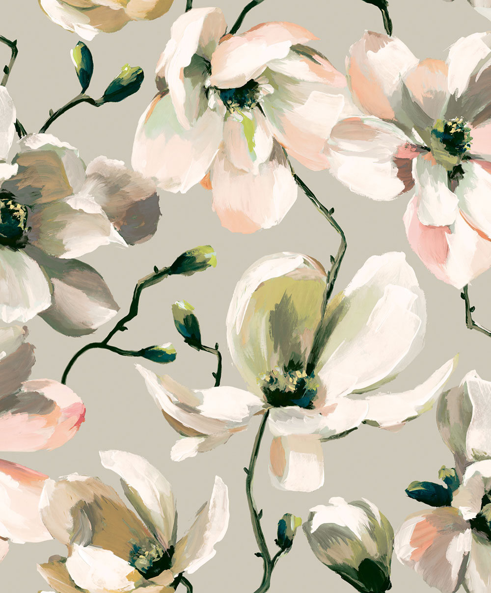 Vliestapete, beige, weiß, Magnolienblüten, 47464, Flora, Marburg
