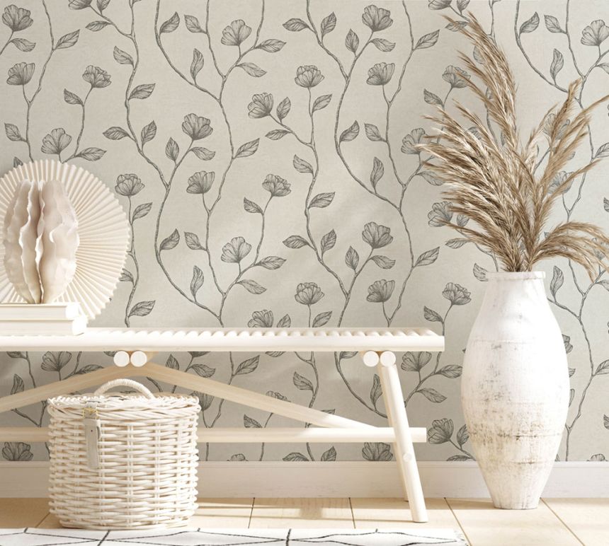 Vliestapete, beige, cremefarben, Blätter, Blumen, 34804, Up to Date, Marburg