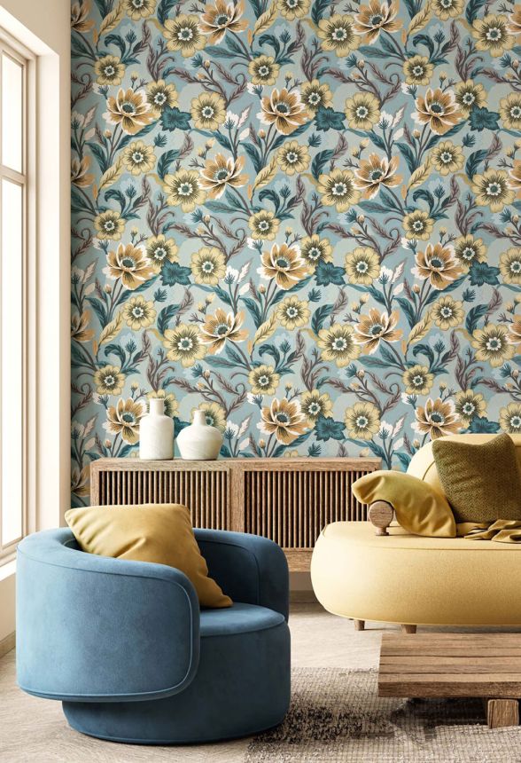 Tapete, blau, Blumen, 2014, Rio, Parato by Cristiana Masi