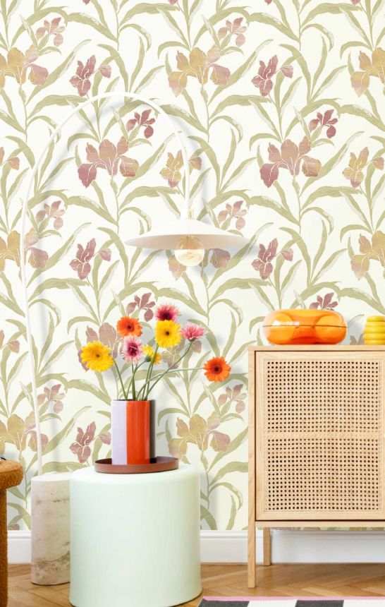 Tapete, rosa-grün, Blumen, 2021, Rio, Parato by Cristiana Masi