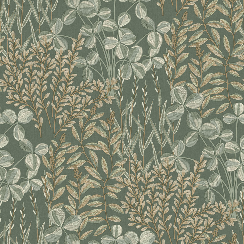 Tapete, grün, Blätter und Gras, A78901, Inia, Grandeco