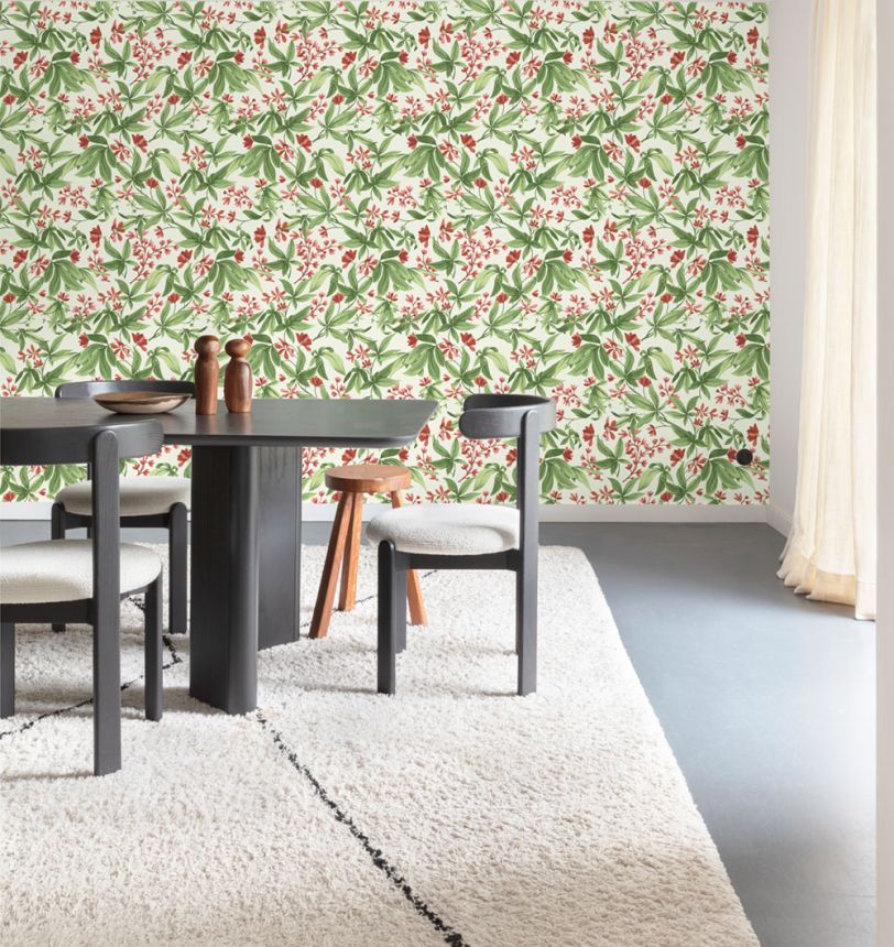 Tapete, grün-rosa, blühende Zweige, A80401, Inia, Grandeco