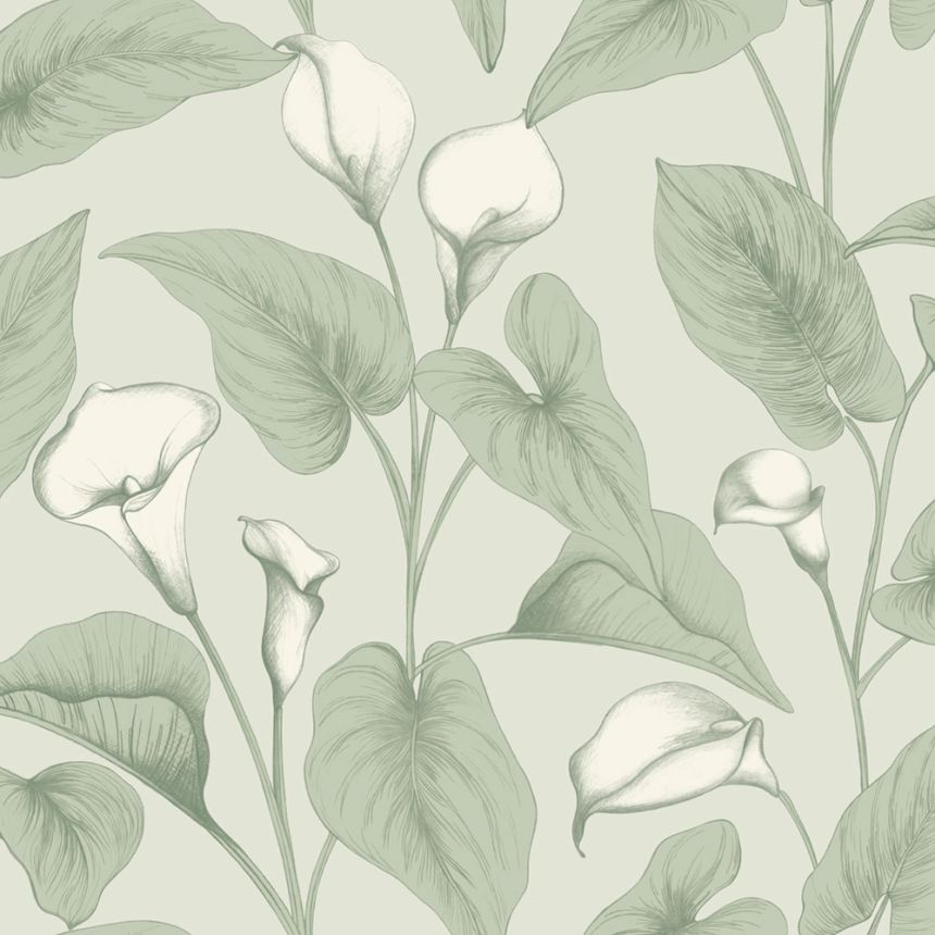 Tapete, grün, Blumen, Blätter, A83601, Inia, Grandeco