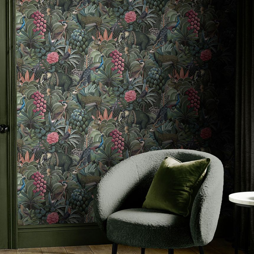 Tapete, grün-blau, Dschungel, Tiere, 142317, Jaipur, Graham Brown Premium