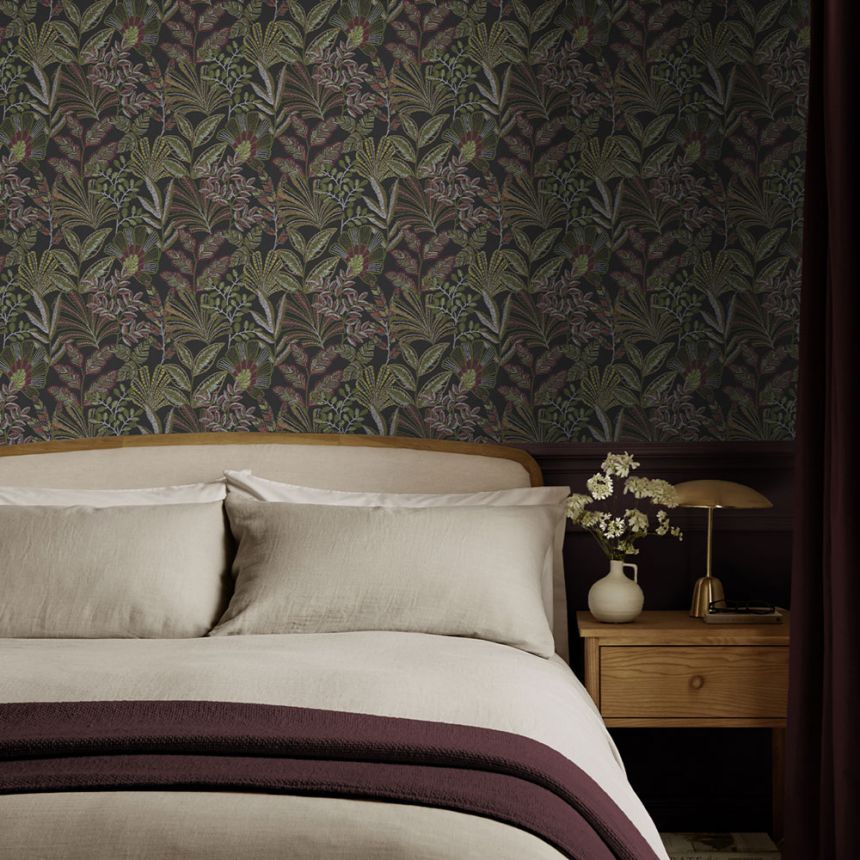 Tapete, schwarz, Blätter, 142318, Jaipur, Graham Brown Premium