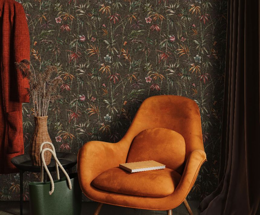 Tapete, braun, grün, Textiloptik, Pflanzen, Z81048, Philipp Plein 2, Zambaiti Parati