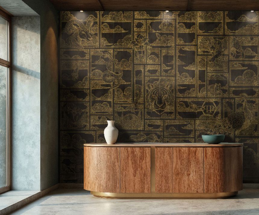 Fototapete, schwarz, gold, Tiger, Bilder, Z81064, 3x3 m, Philipp Plein 2, Zambaiti Parati