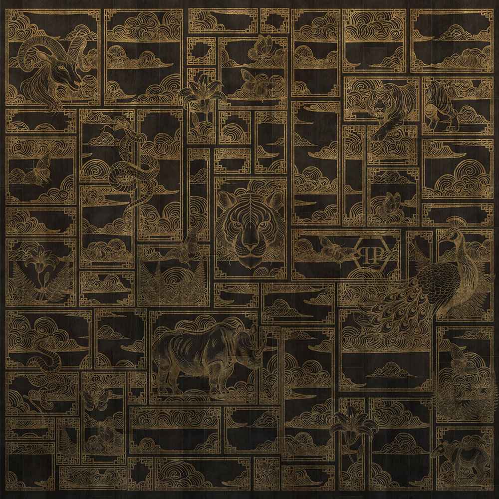 Fototapete, schwarz, gold, Tiger, Bilder, Z81064, 3x3 m, Philipp Plein 2, Zambaiti Parati