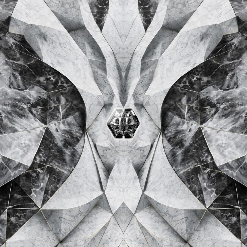 Fototapete, schwarz, grau, Marmor, Formen, Logo, Z81067, 3x3 m, Philipp Plein 2, Zambaiti Parati