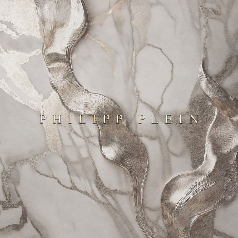 Fototapete, grau, silber, Marmor, Schriftzug, Z81071, 3x3 m, Philipp Plein 2, Zambaiti Parati