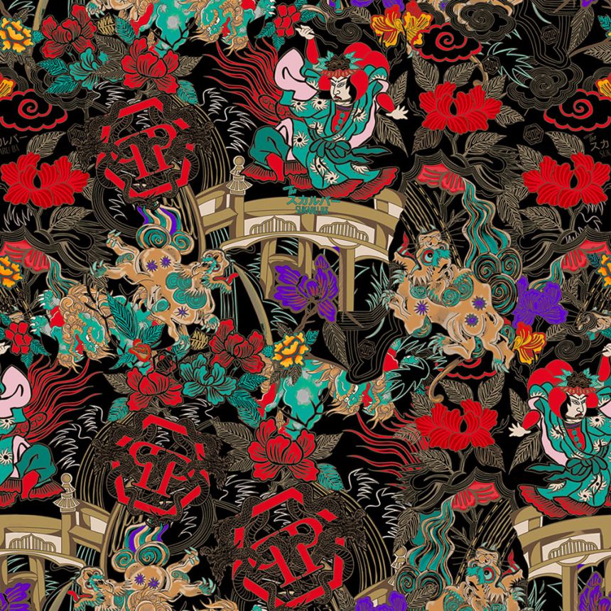 Fototapete, schwarz, rot, Figuren, Blumen, Z81079, 2x3 m, Philipp Plein 2, Zambaiti Parati