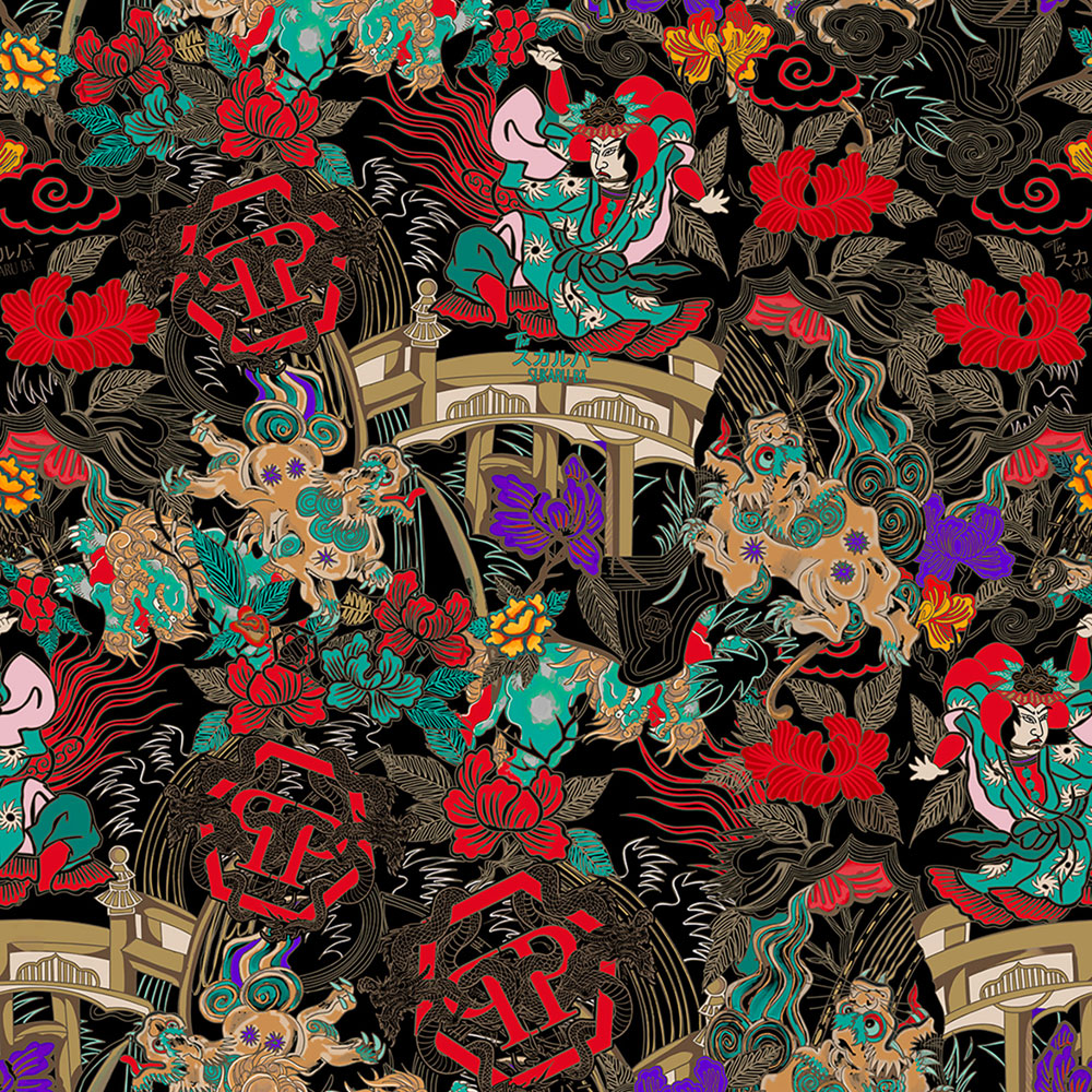 Fototapete, schwarz, rot, Figuren, Blumen, Z81079, 2x3 m, Philipp Plein 2, Zambaiti Parati