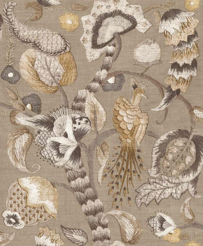 Tapete, grau, schwarz, blühende Zweige, Vögel, 5802, Jaipur, Parato by Cristiana Masi