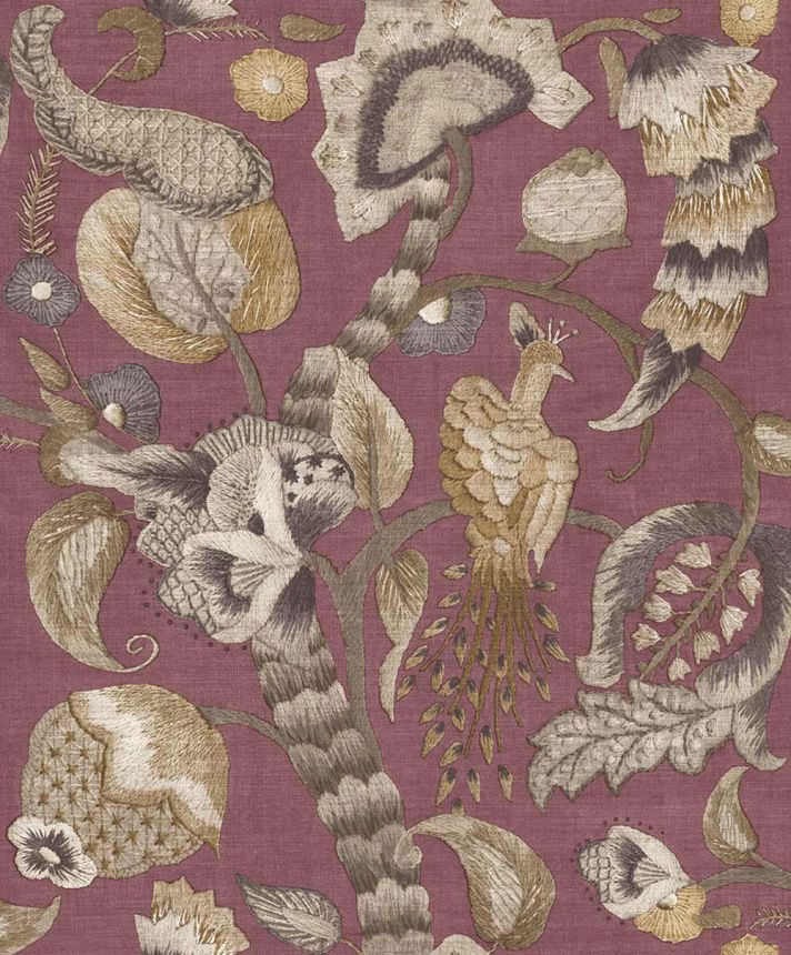 Tapete, grün, lila, blühende Zweige, Vögel, 5808, Jaipur, Parato by Cristiana Masi