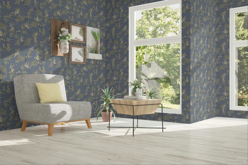 Tapete, blau, grün, blühende Zweige, 7707, Agora, Parato by Cristiana Masi