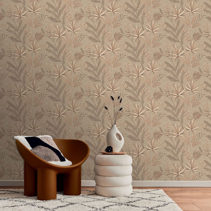 Tapete, Braun, Beige, Stoffoptik, Blätter, TN29081, Terra Nova, Decoprint