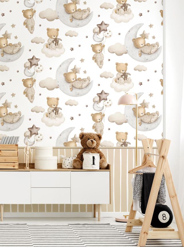 Kindertapete, beige, braun, Teddybären, Sterne und Ballons, 4401, Momi, Parato by Cristiana Masi
