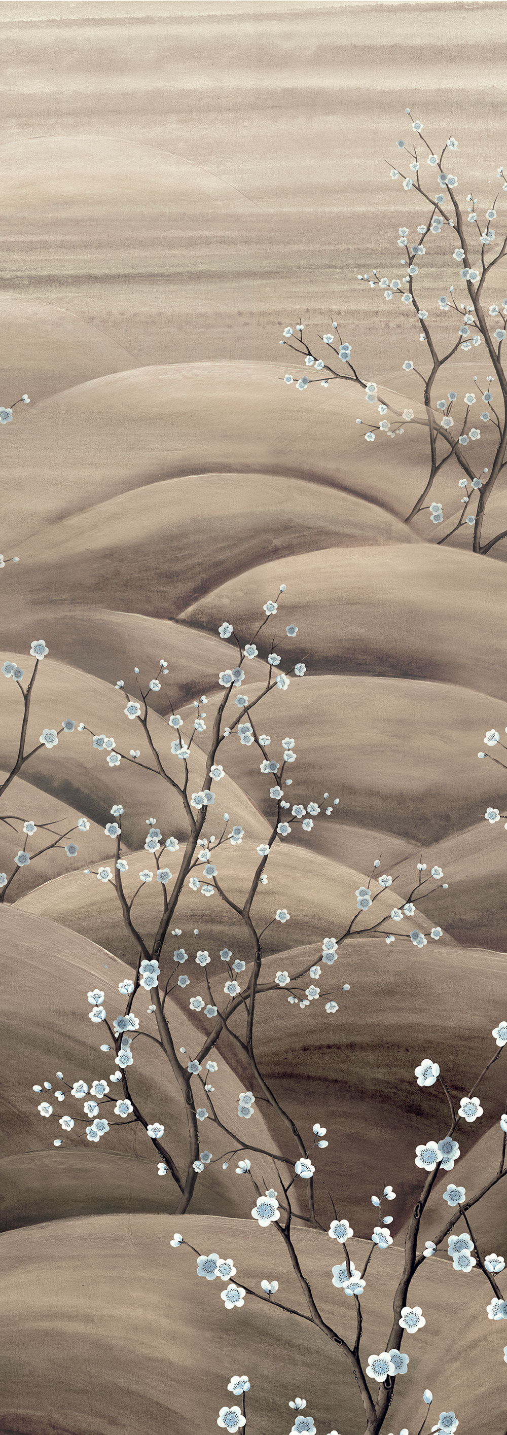 Fototapete, beige, grau, blühende Sakura-Zweige, DGTRA5012-300, Traces, Masureel